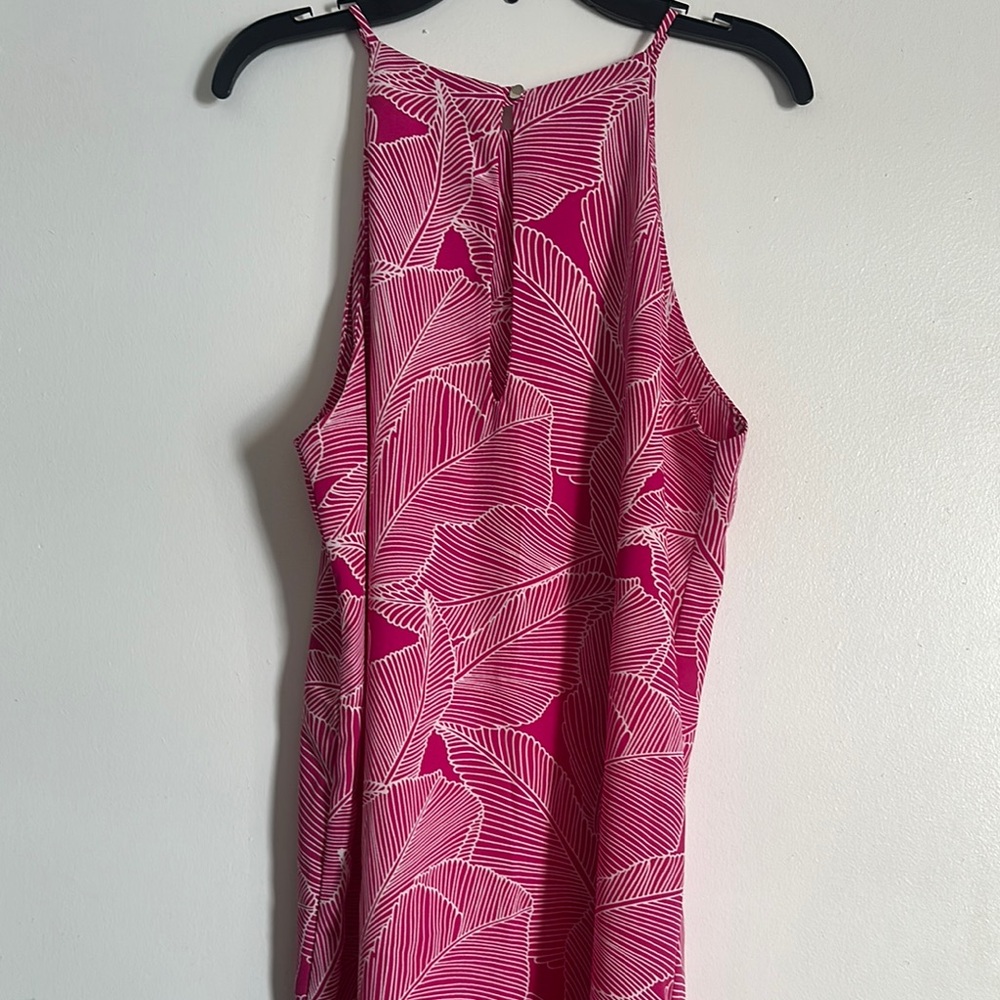 Elegant Pink Leaf Print Mini Dress - Picture 5 of 5